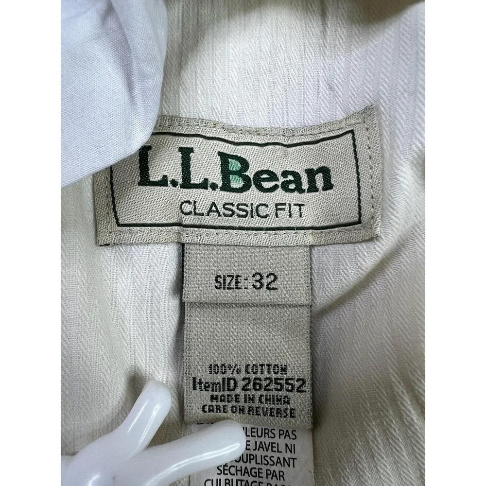 L.L. Bean Pants Mens 32x24 Beige Classic Fit Cotton Chino Pleated Casual - Picture 4 of 10